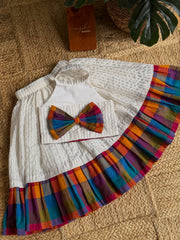 Girls Off-White & Multicolored Checks Cotton Halter Neck Lehenga Choli Set