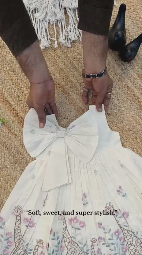 Giraffe Garden Hand-Embroidered Kids Frock