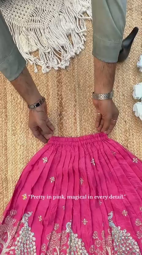 Kids Festive Pink Lehenga with Lavender Floral Blouse