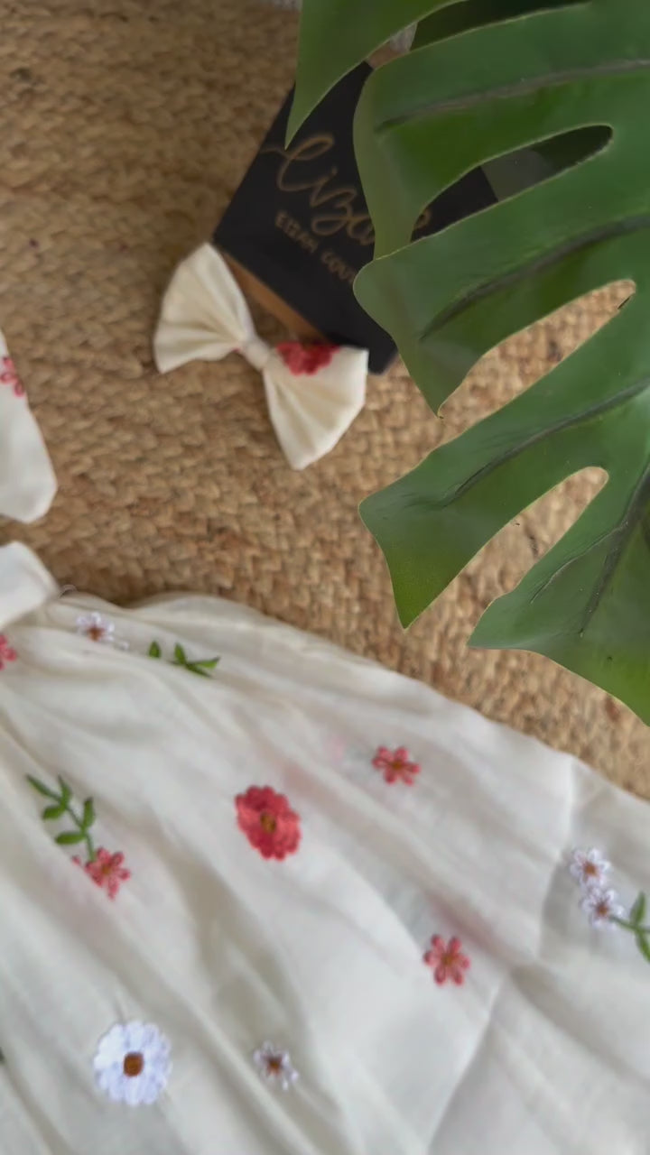 Girls Floral Embroidered Ethnic Crop Top and Skirt Set with Back Bow