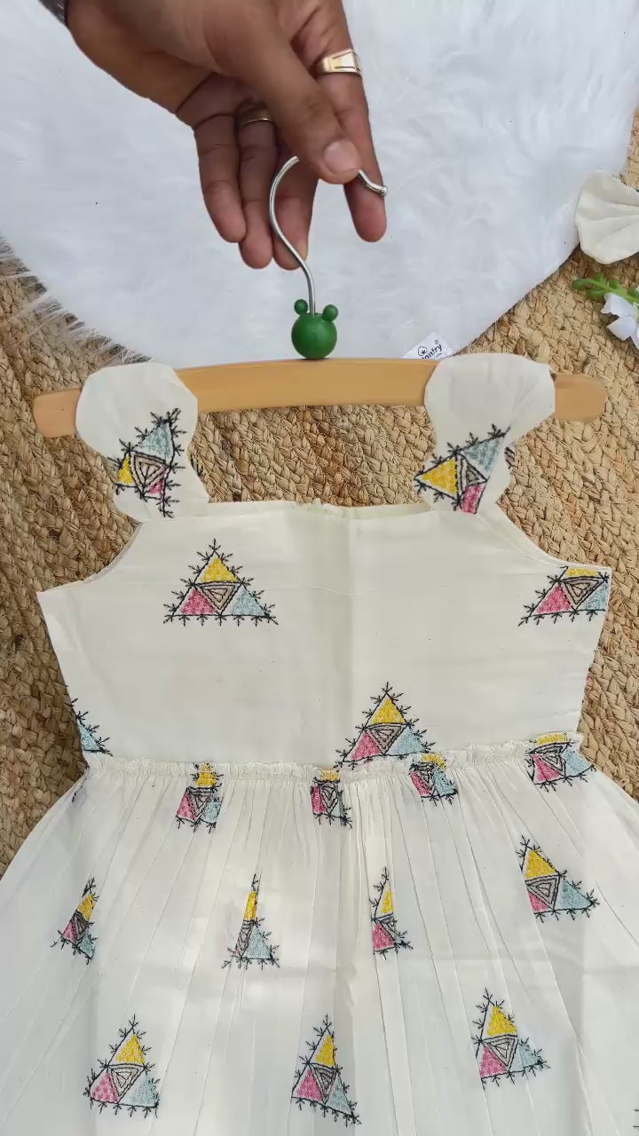 Venetian Embroidery Work on Khadi Cotton Fabric Kids Frock