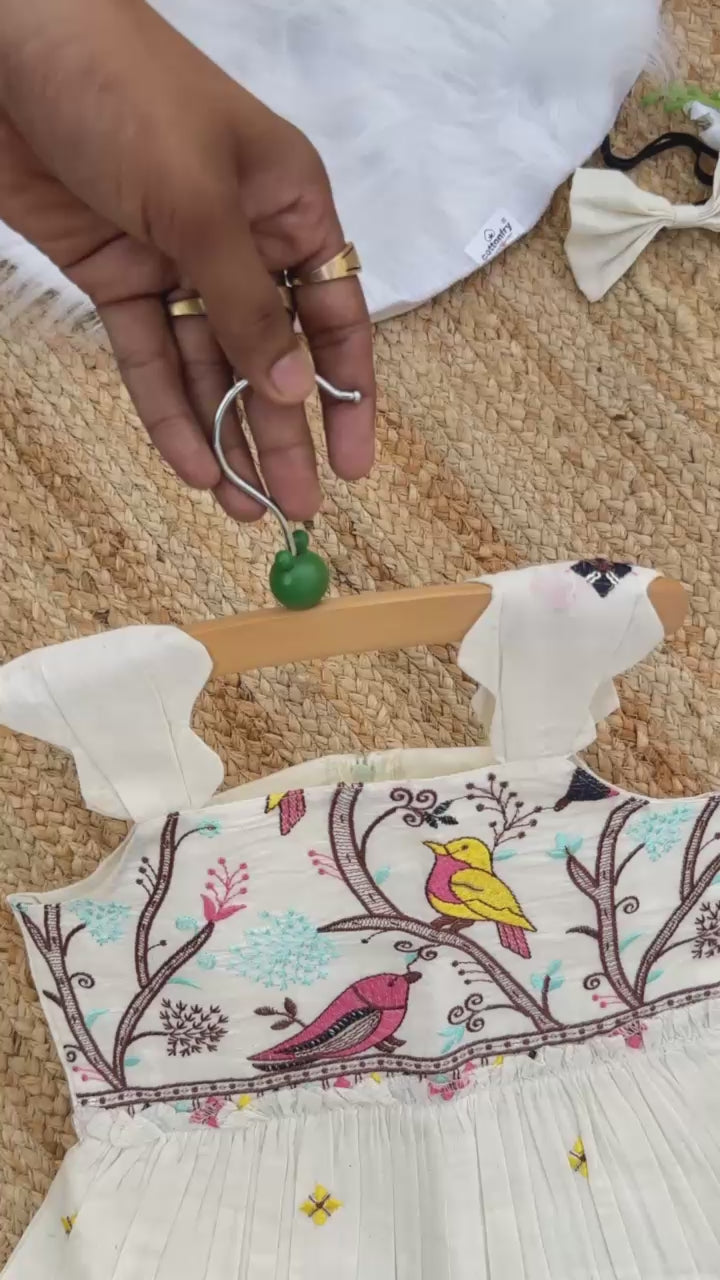 Blossom Embroidery Work on Khadi Cotton Fabric Kids Frock
