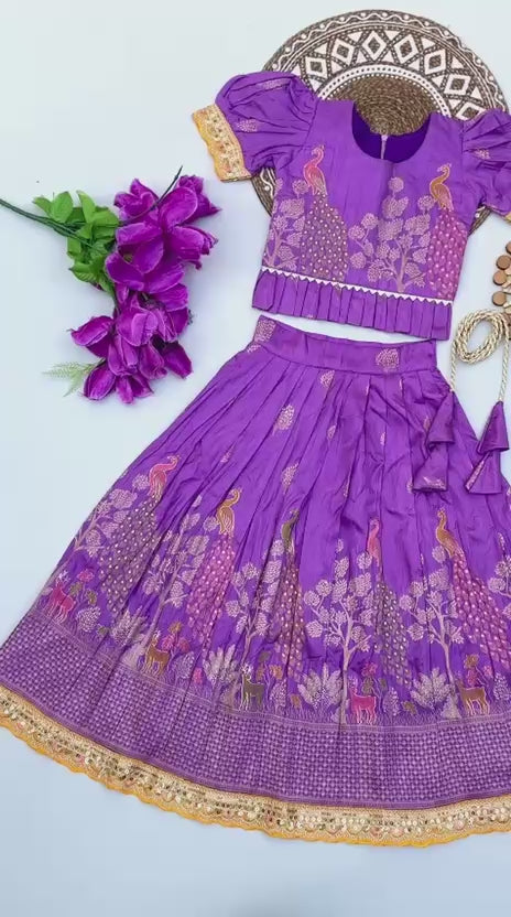Royal Banarasi Peacock Design Kids Lehenga Choli Set