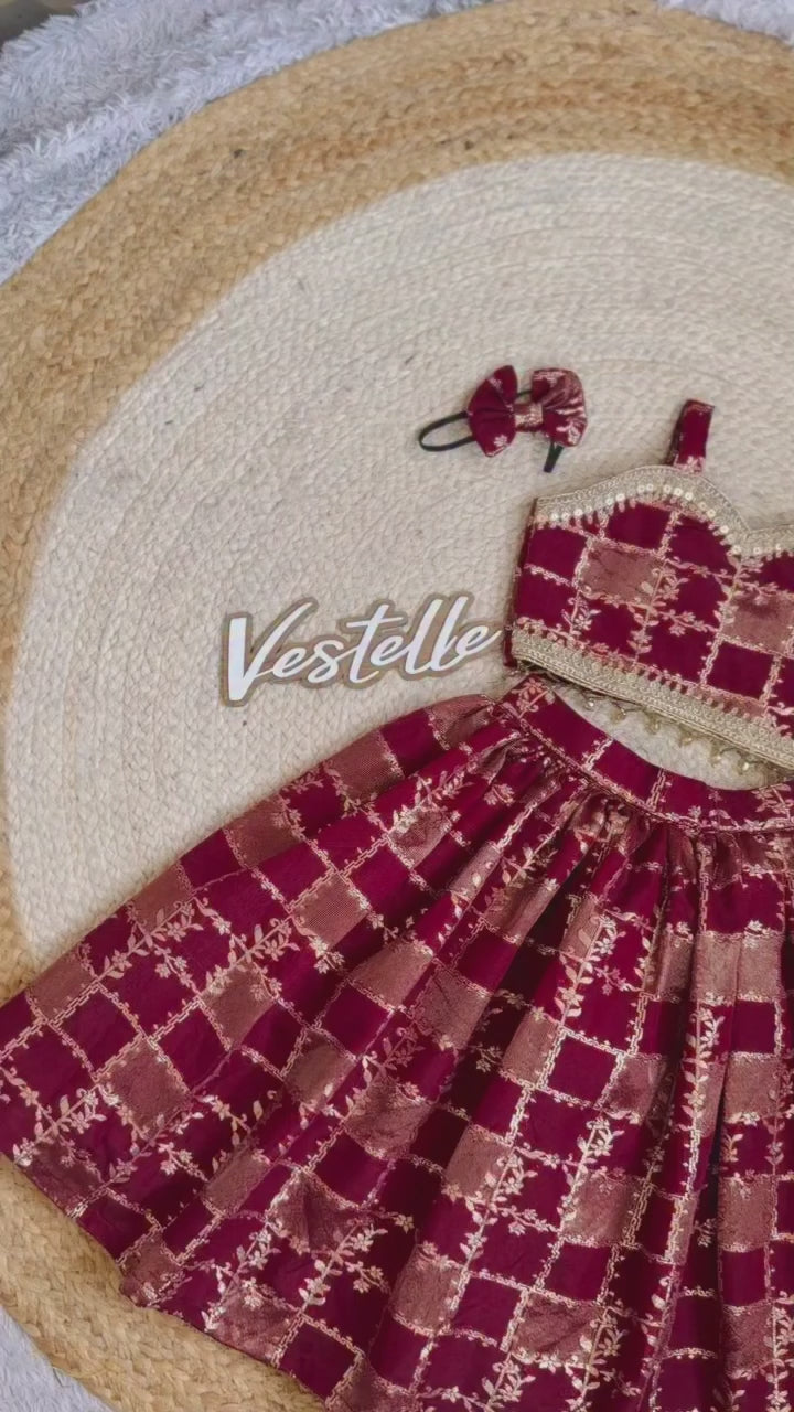 Kids Dola Tissue Jacquard Lehenga Choli Set with Embroidered Blouse for Girls