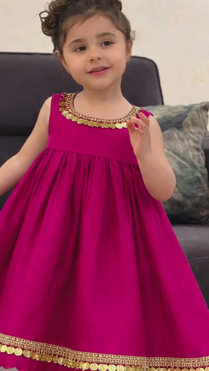 Radiant Rani Pink Designer Pleated Gown with Artisan Coin Lace