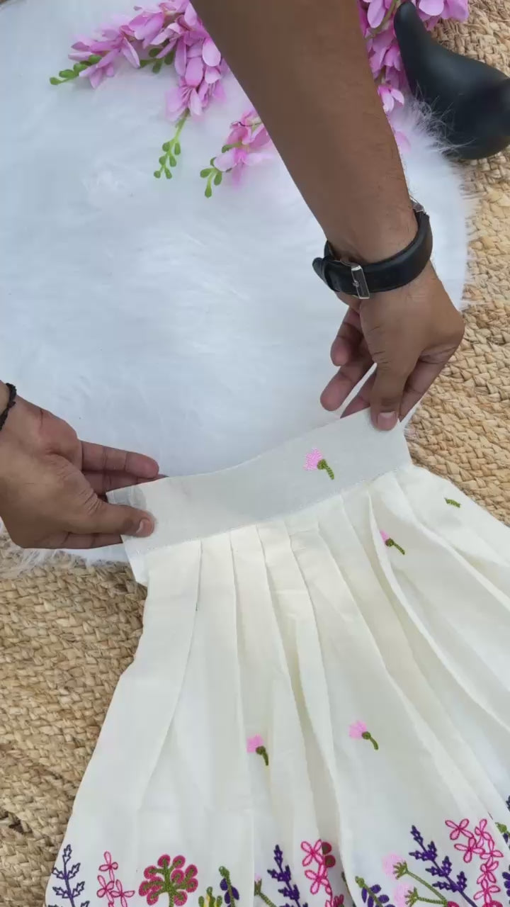 Innovative Flower Work Pure Kora Cotton Lehengha and Top for Kids