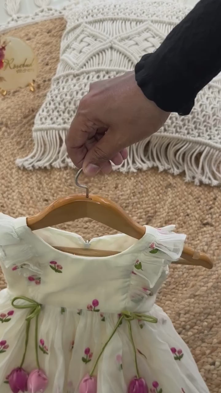 The Enchanted Garden: Hand-Embroidered Chanderi Silk Tulip Frock