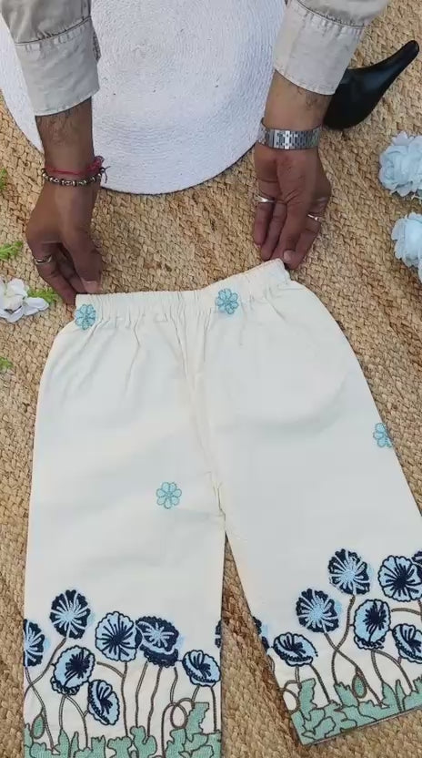 Trending Embroidery Work on Khadi Cotton Fabric Kids Cord-Set