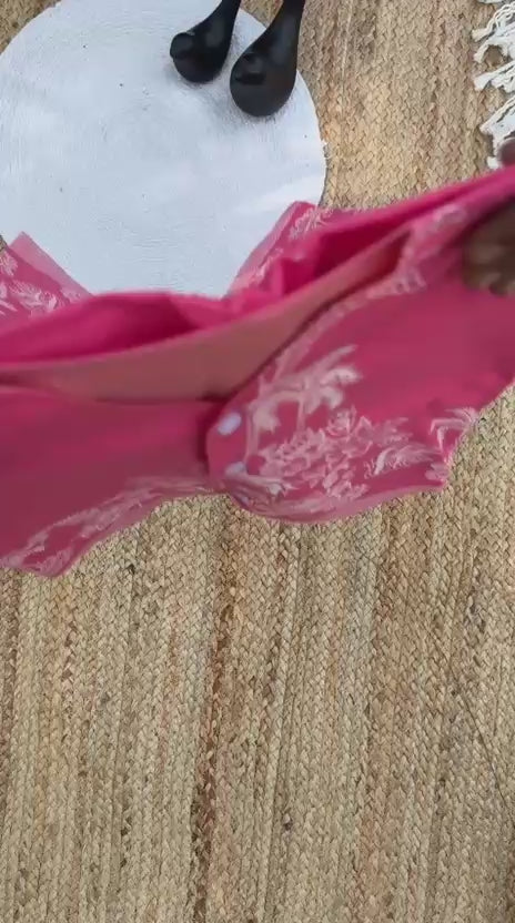 Pure Khadi Cotton Printed Vest Top and Palazzo Set with Matching Bow - Pink